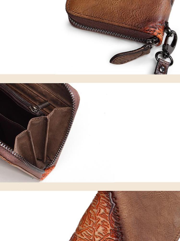 Johnature Retro Dámská peněženka z hovězí kůže Držák na karty Volný čas Ručně vyráběná pravá kůže Peněženky s dlouhou spojkou Peněženka na telefon