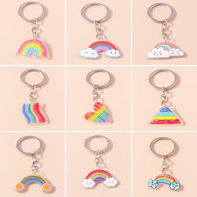 Cartoon Smile Rainbow Keychain Resin Key Rings Gifts for Women Men Car Key Chain Jewelry Bag Accessories