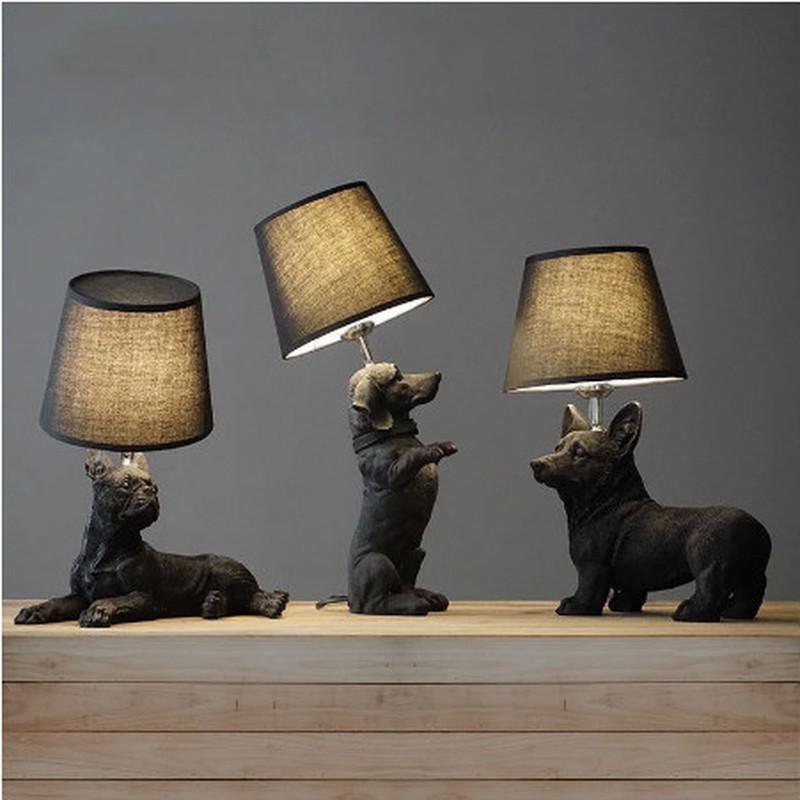 Creative Animals LED Table Light Bedroom Bedside Lamp Living Room Resin Dogs Table Lamps Abajur Para Home Deco Lighting Fixtures