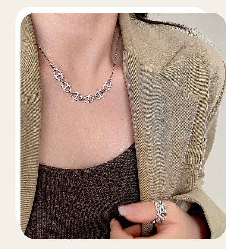 Korean Style S925 Sterling Silver Pig Nose Diamond Necklace for Women - Light Luxury, Versatile High-End Clavicle Chain Jewelry