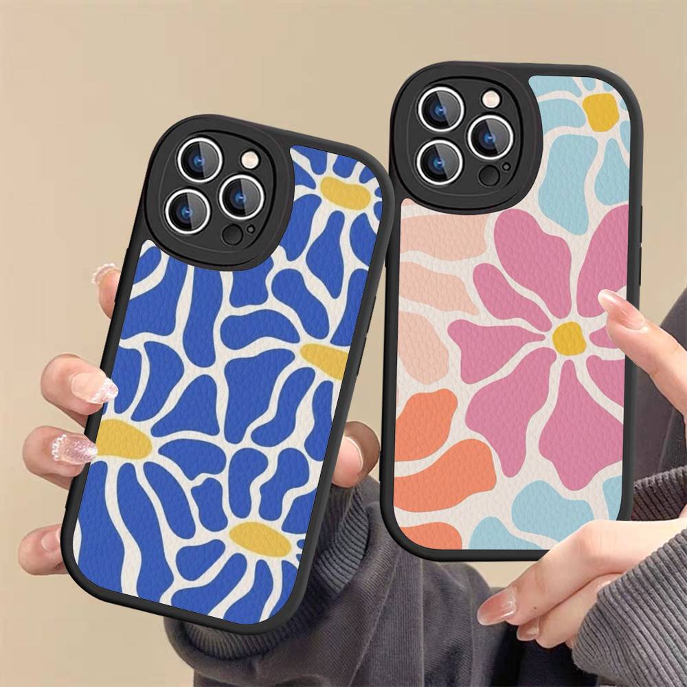 Flower Abstract Market Phone Case For IPhone 16 15 14 13 12 11 Pro Max Plus Leather Cover