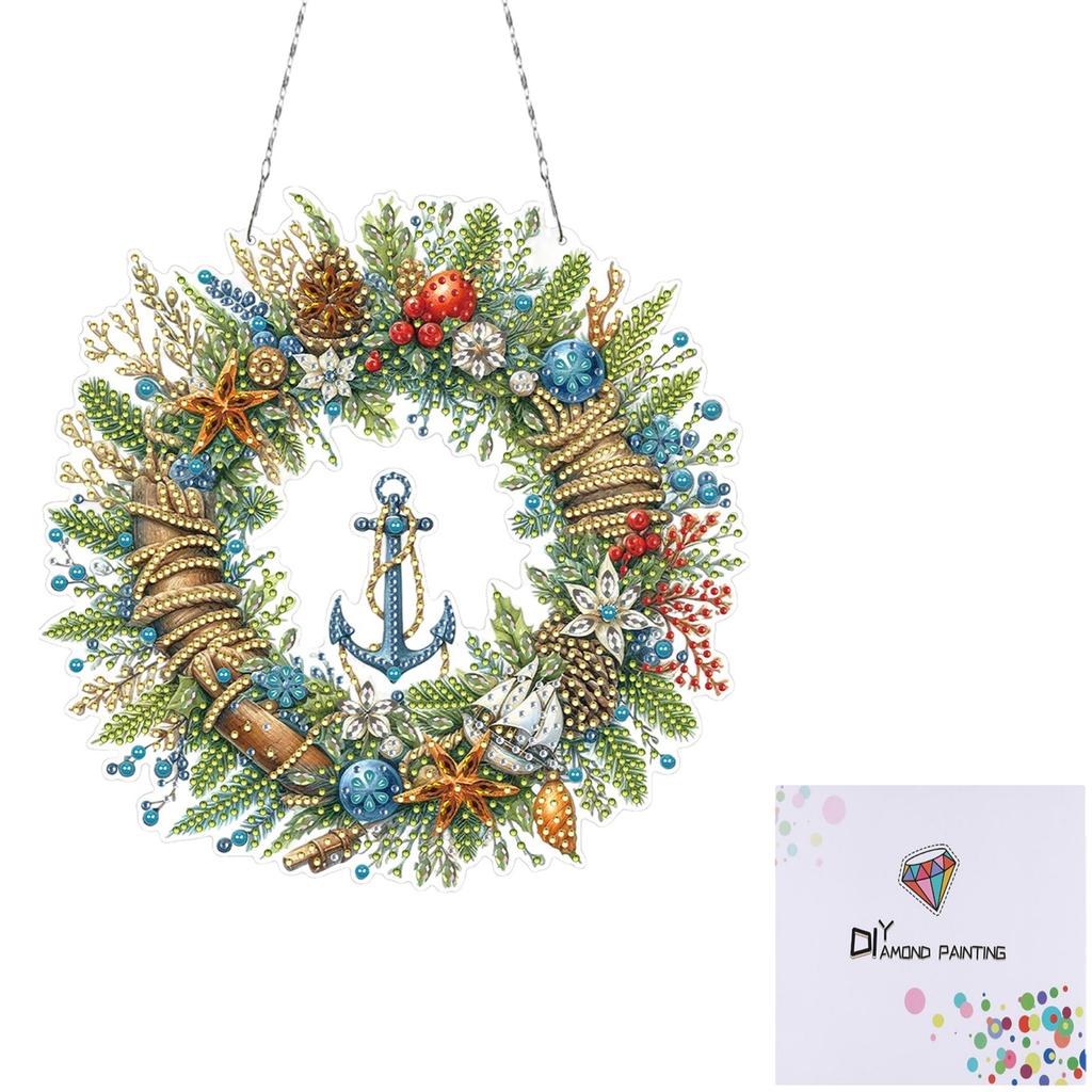 Xmas Theme 2D/Flat DIY Rhinestone Diamond Art Window Pendants Diamond Painting Set Diamond Art Pendant Wall Door Decoration