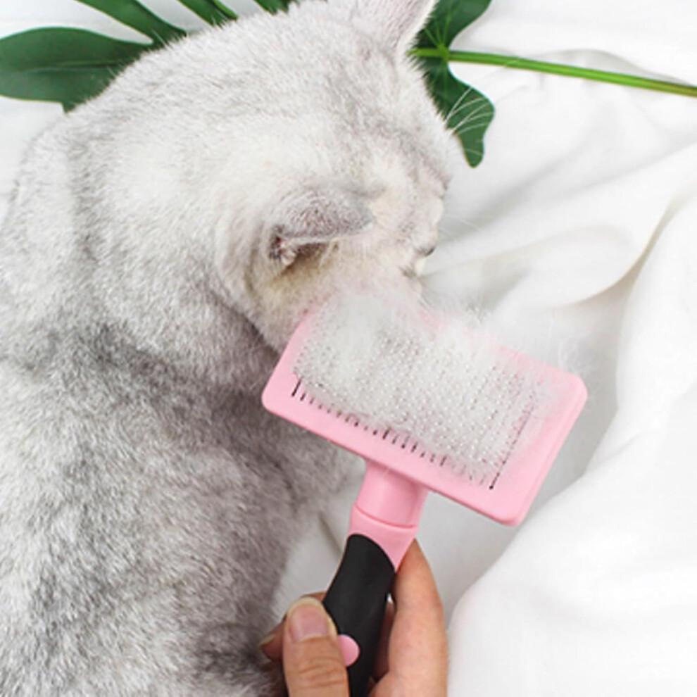 Dog Brush - Cat Massage Comb with Ergonomic Handle, Multifunctional Pet Grooming Tool for Long-Haired Dogs, Pink