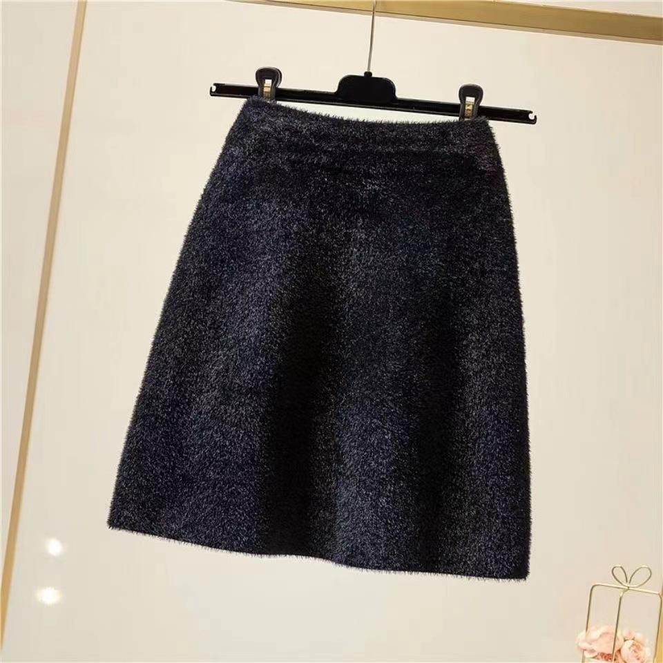 Nadýchaná mini sukně pro ženy Podzimní a zimní pletená krátká sukně Střední pas Áčková sukně