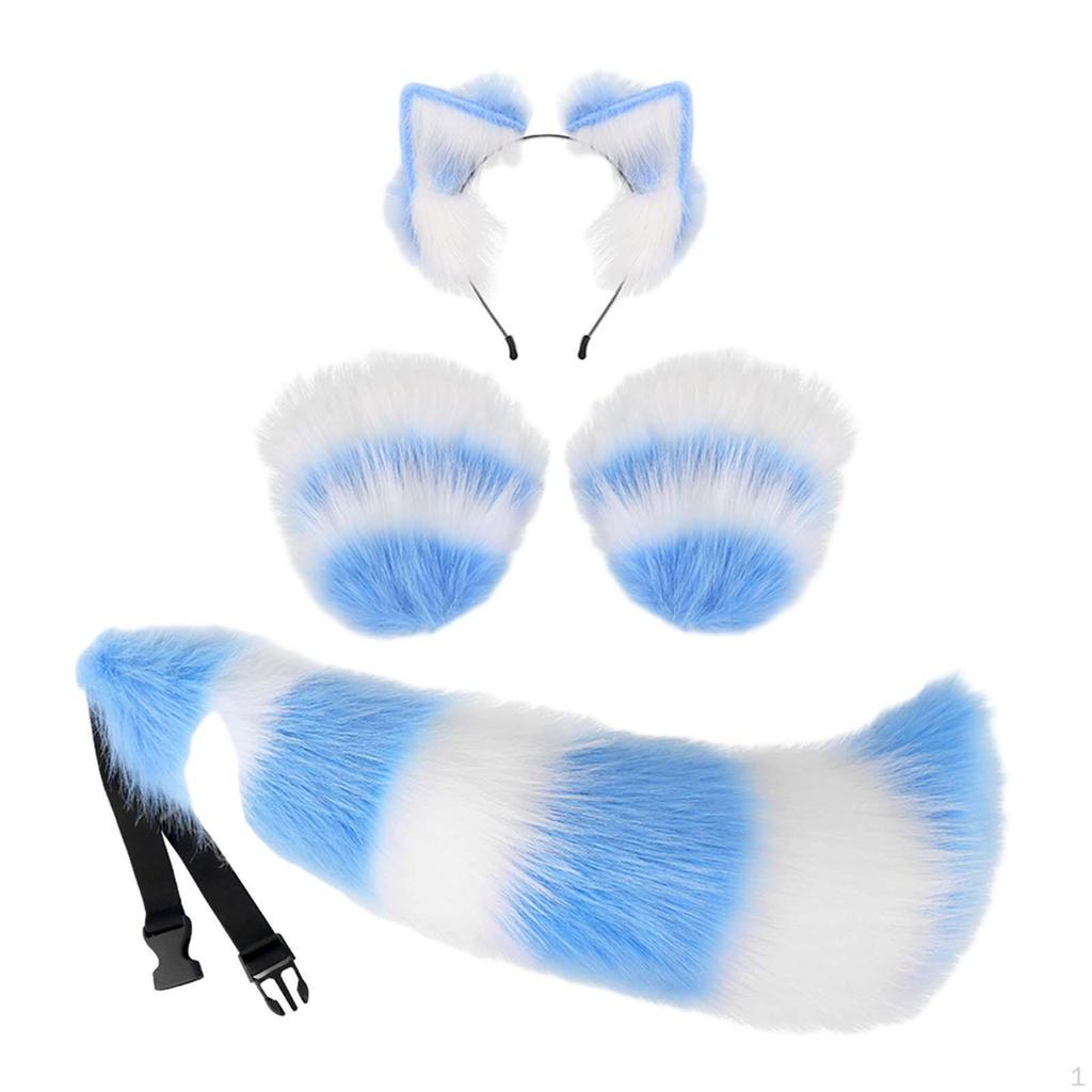 Animal Ears Headband Cosplay Gloves Tail Set Hair Hoop Fancy Dress Costume Gift Decoration