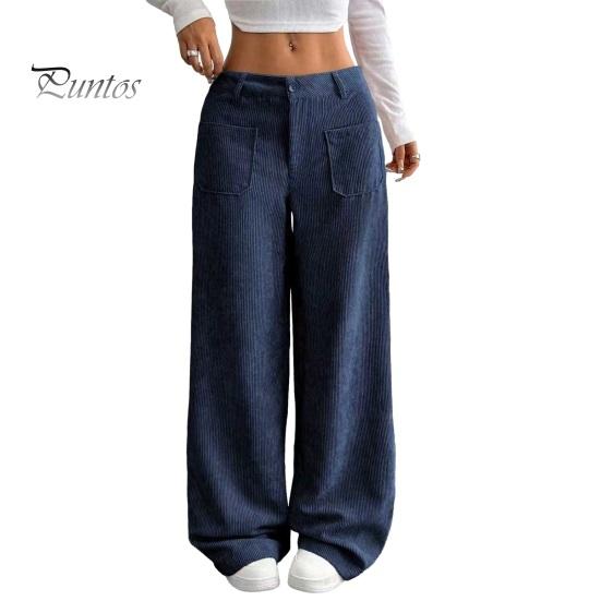 Comfortable Women Trousers Pants Button Zipper Closure Straight Wide Leg with Ladies Loose Fit Pockets Solid Color Lounge Daily Wear Long