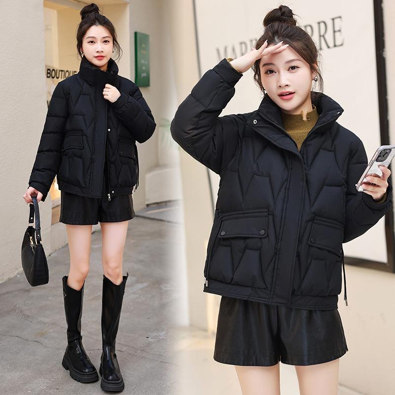 Small short cotton-padded women's winter thermal stand-up collar loose belly covering thin down cotton-padded women's cotton-padded jacket tide