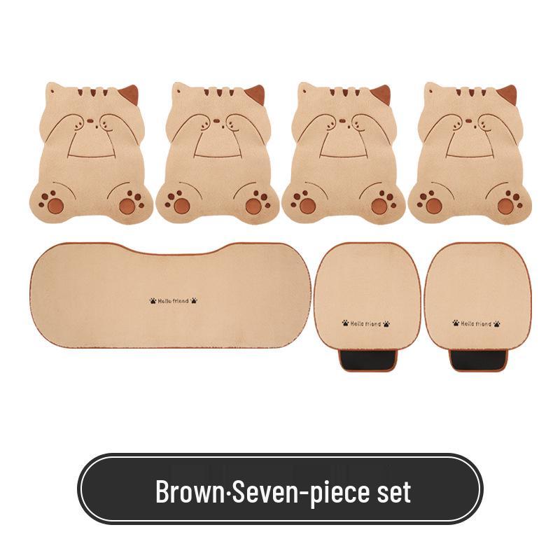 Universal Shy Cat Plush Winter Car Seat Cushion - Non-Shedding, Cartoon Design for Five Seats