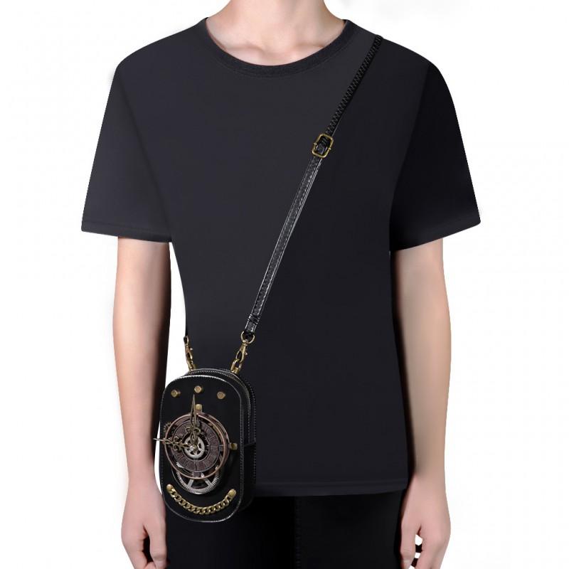 Steampunk Vintage Mini Square Crossbody Bag Women PU Leather Rivet Chain Detail Zip Phone Pocket