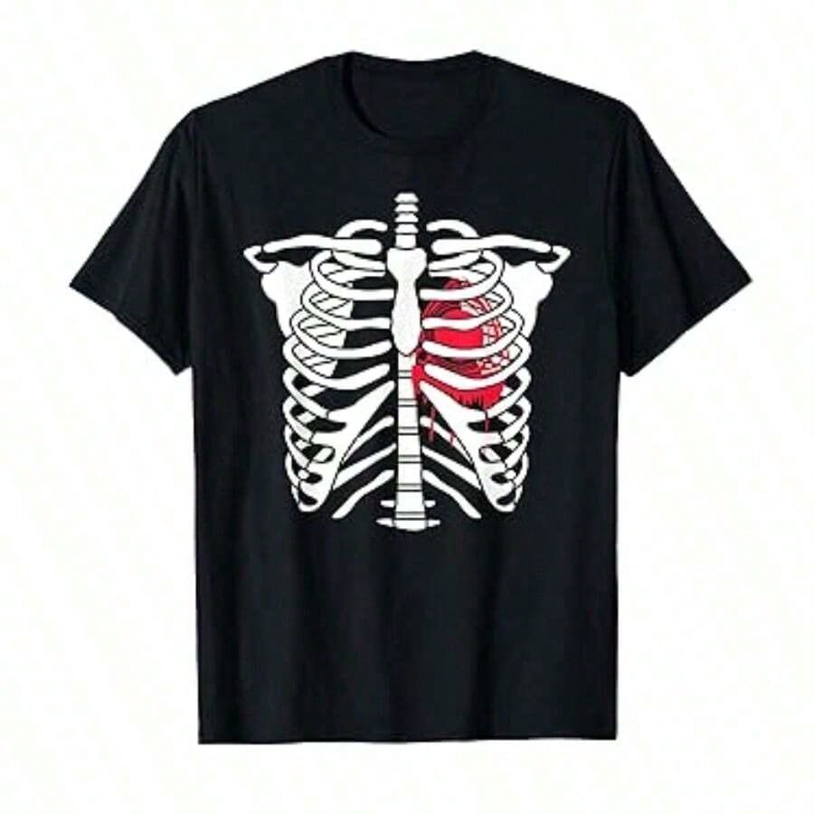 The Most Popular Skull Halloween Costume, The Chest Dissection T-shirt, Is Suitable for Men To Wear In Short Sleeves