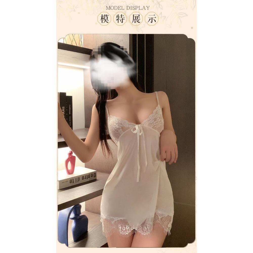 Night Crisp Sexy Underwear Lace Mesh Cardigan Pajamas Uniform Seduction Passion Tease Four-piece Set with Chest Pad