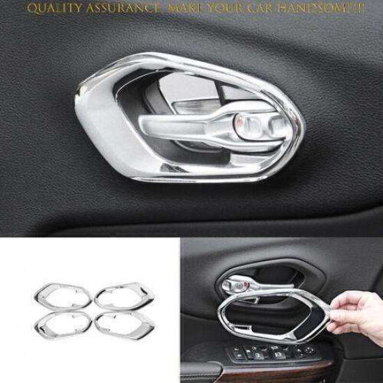 For Jeep Cherokee 2014-2022 Bright Chrome Inner Door Handle Lock Frame Trim 4PCS