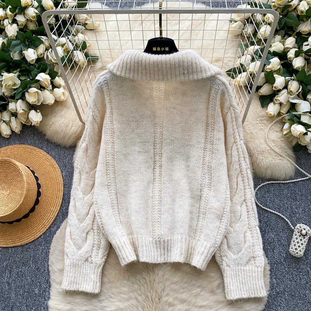 Autumn Winter Women Casual Turtleneck Zipper Twist Knitted Sweater Cardigans Tops Jacket Coat