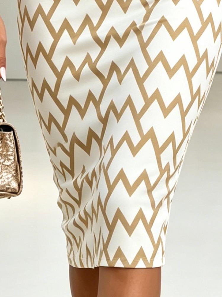 Summer Women's One Shoulder Midi Dress Chevron Print White Bodycon Sundress