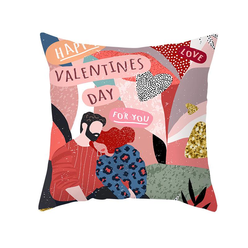 Shopee Valentine's Day Pillow Cover Home Sofa Cushion Cover Peach Skin Printed Living Room Bedroom Cushion Cover