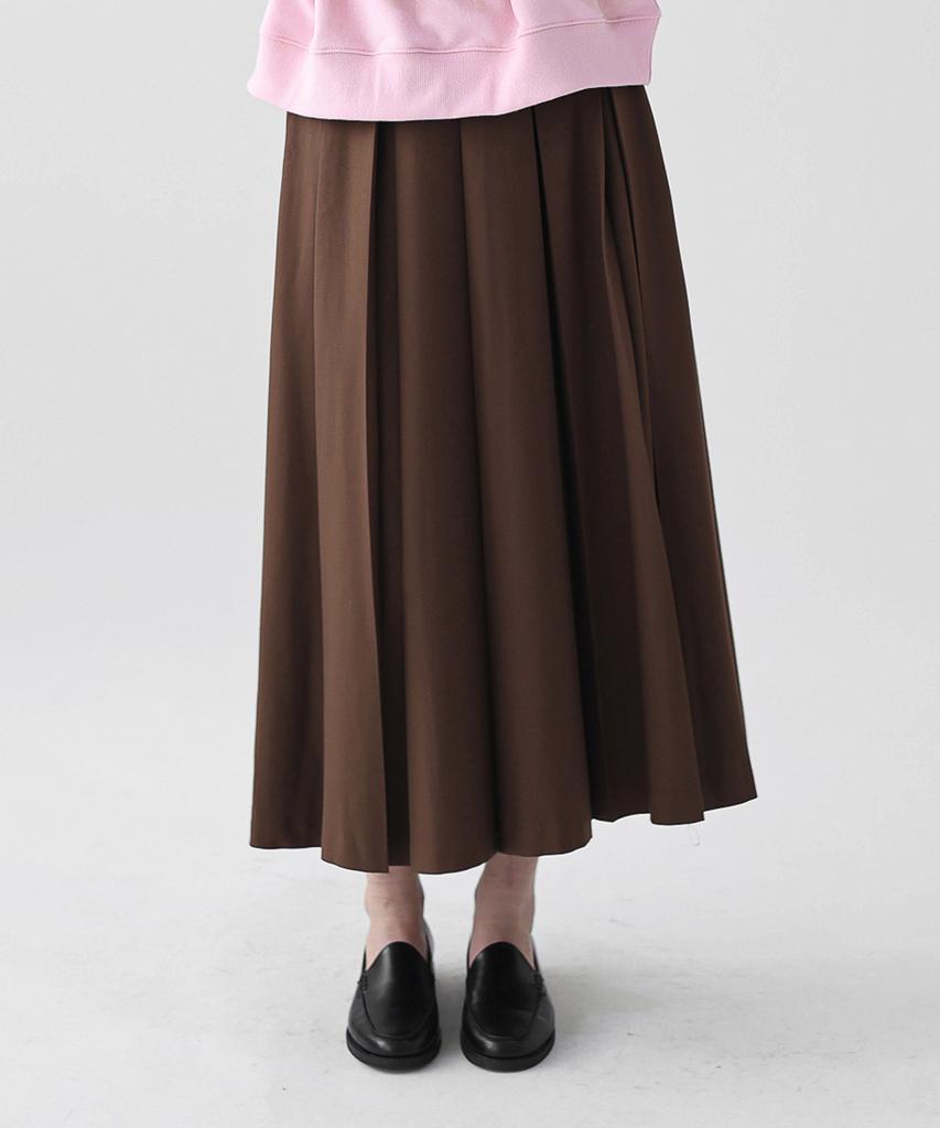 Keullaepeu Elastic Banded Pleated Long Skirt_Brown