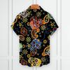 Camicia da uomo monopetto con risvolto e manica corta, stampa estiva con fiori e teschio, camicia hawaiana, abbigliamento da spiaggia