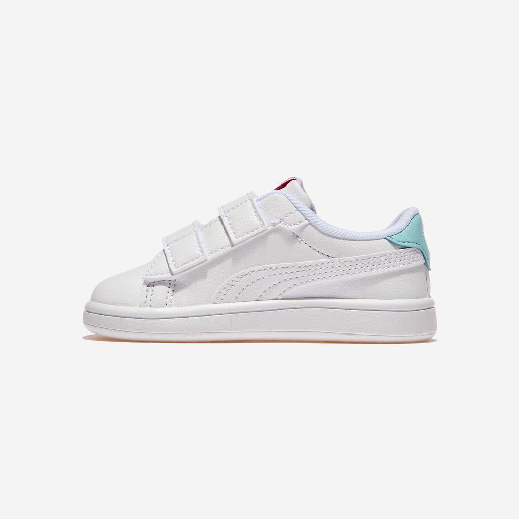 Puma Smash 3.0 Badge Velcro Infant [PKI39728706-PUMA White-Safe Lake-Red Fire]