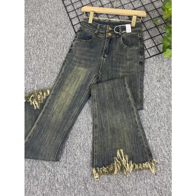 

2024 Women s Spicy Retro Fringe Flare Jeans with Raw Edge 2XL