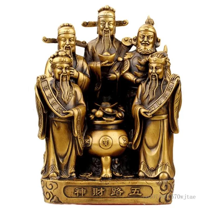Pure Copper Buddha Statue, Five Wealth Gods Bronze Statue, treasure basin, Home Decoration, Living Room, Buddha Hall, 1Pc