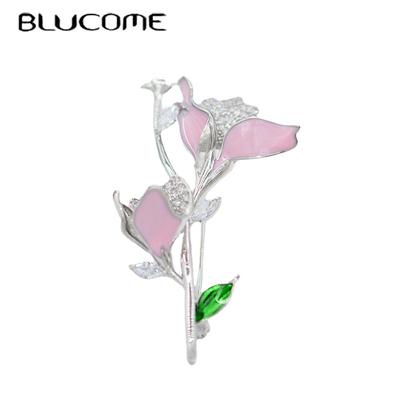 Fashion  Pink Flower Shape Brooch Enamel Copper Corsage for Women Girls Suit Collar Clip Pins Wedding Party Jewelry Gift