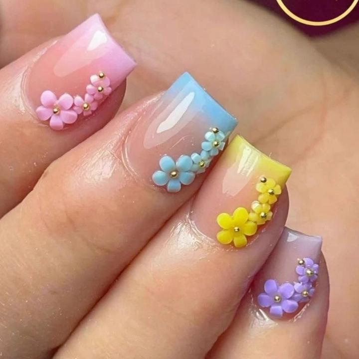 Dopamine Fresh Colorful Flower Nail Art Detachable False Nails