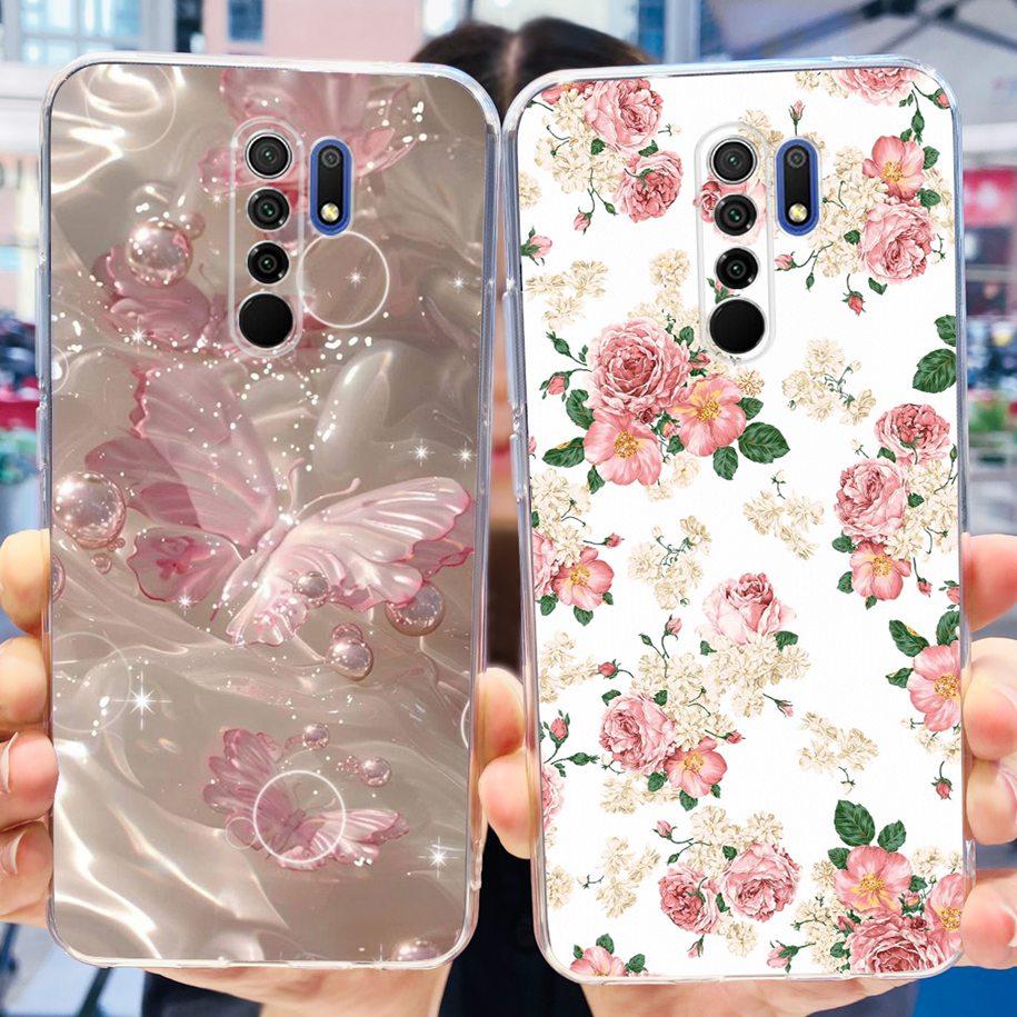 For Xiaomi Redmi 9 Case 6.53" Cover For Redmi 9 Flower Butterfly Transparent Silicone Soft Phone Covers For Redmi 9 Prime Bumper