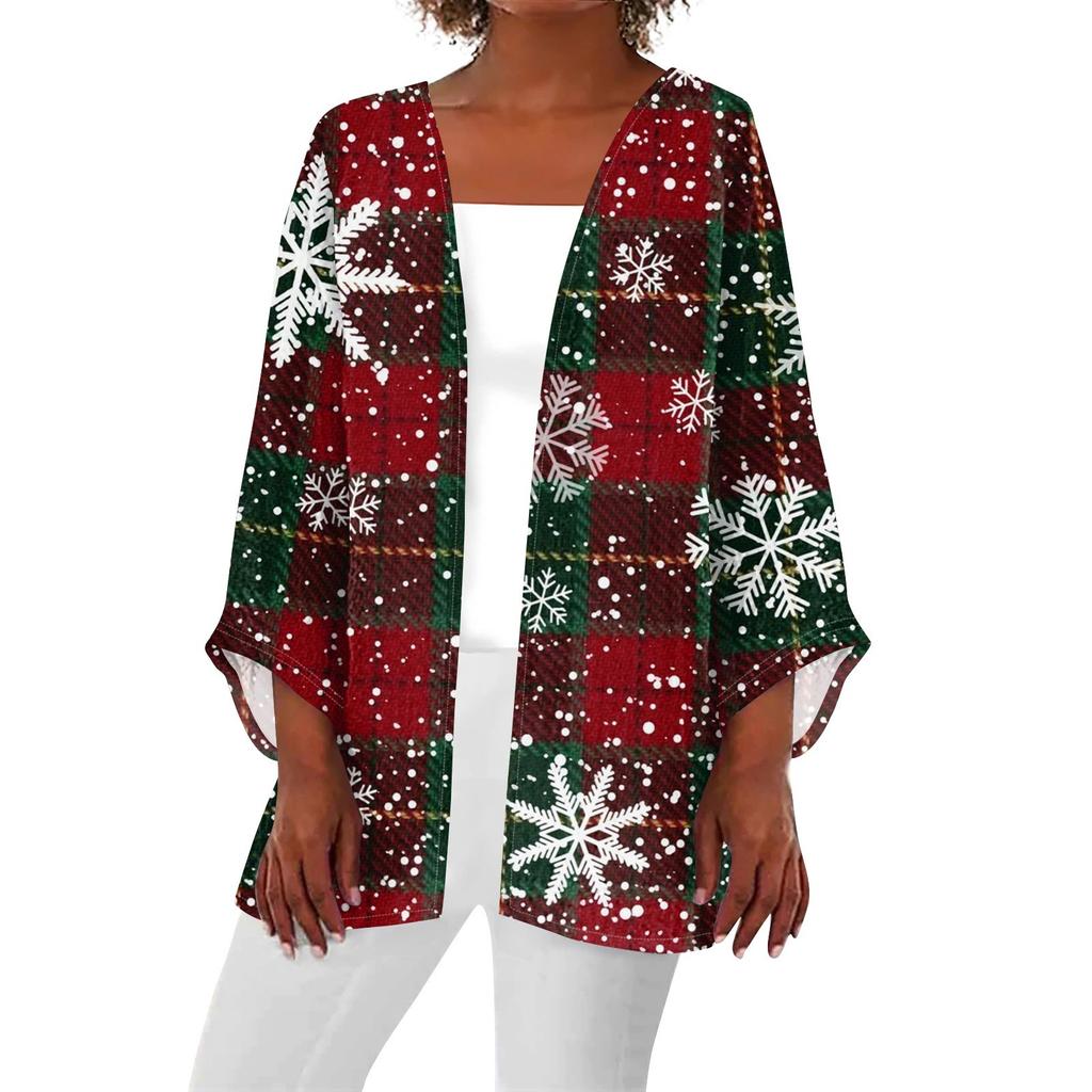 Жіночий повсякденний модний різдвяний принт, легкий жакет середньої довжини, кардиган