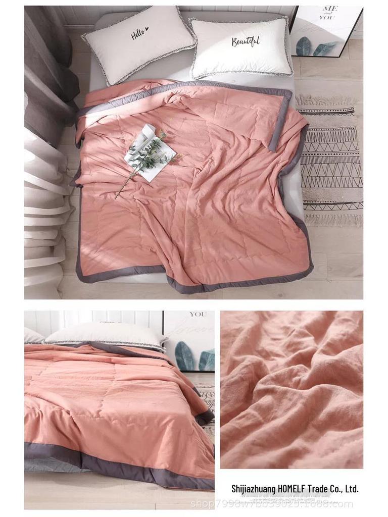 Simple Solid Color Washed Cotton Summer Air Conditioning Quilt - Thin and Cool for Double Bed