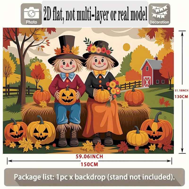 Autumn Harvest Theme Straw Man Pumpkin 2D Banner suitable for decoration. This polyester bannerzyc
