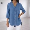 Spring/Summer Women's Casual Faux Denim V-Neck Ruffled Shirt Top