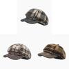 British Style Wool Blend Plaid Newsboy Cap With Wide Brim For Cold Weather Fashion