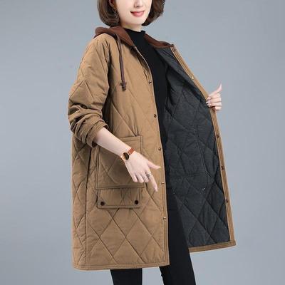 Cotton-padded Jacket for Women In Winter, Loose Large Size, Casual Mid-length, Hooded, Quilted, Warm Cotton-padded Jacket