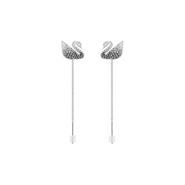 Swarovski Swan Rhodium plated Earrings Womens One Size Fits All-Original brand box чёрный