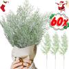 1/60Pcs Christmas Frosted Pine Branches Artificial Faux Cedar Fake Snow Sprigs Pine Leaves Plastic Cypress Garland Wreath DIY