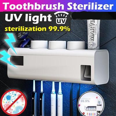 UV Toothbrush Holder Smart Sterilizer Toothbrushing Cup Automatic Toothpaste Squeezer Dispenser Storage Rack Bathroom Set