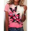 Butterfly Women's Round Neck  Summer Outdoor Fashion Short Sleeve Tops Flower Printing OverSized