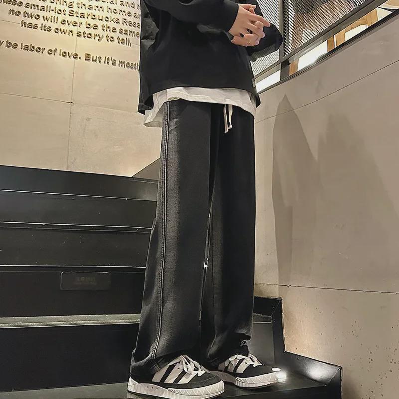 Pánské podzimní/zimní korejské volné džíny se širokými nohavicemi