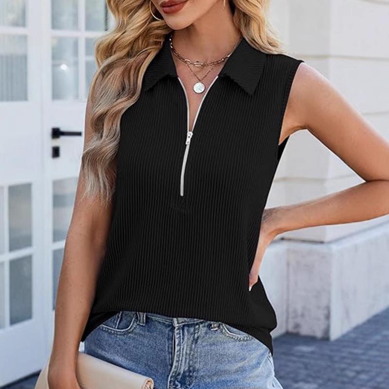 Women's Summer Polo Collar Sleeveless Zipper Vest