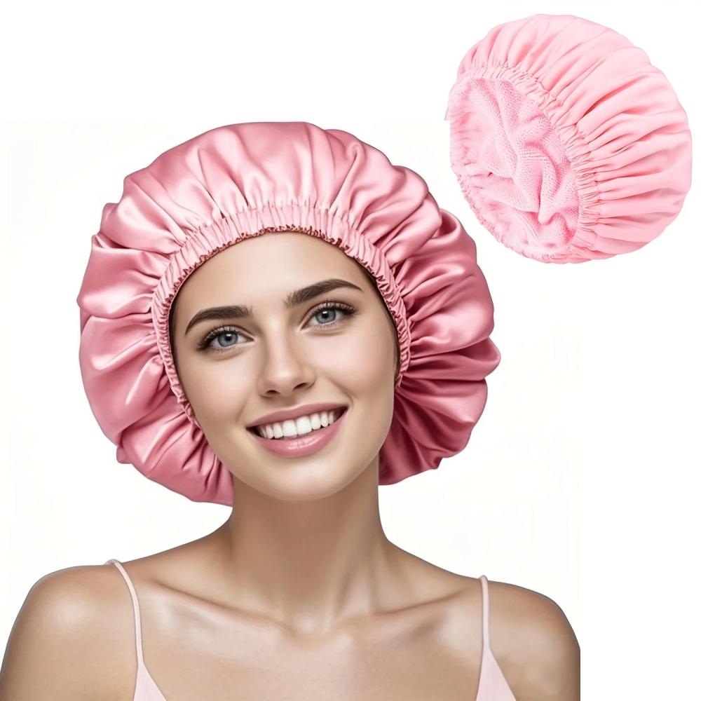 Reusable shower cap with dry hair function, suitable for women, microfiber towel fabric, silky satin surface, 100% waterproof, s