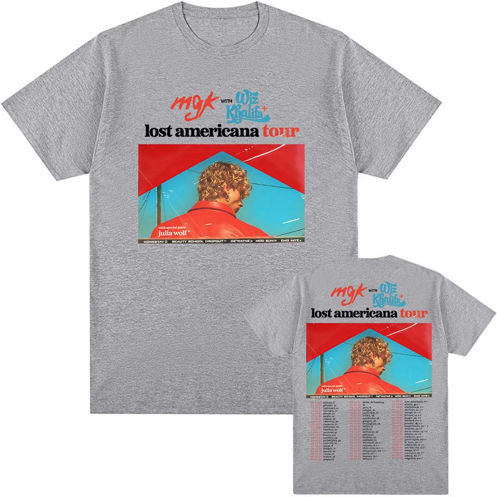 MGK Lost Americana Tour T-Shirt Machine Gun Kelly Sänger Grafik T-Shirt Baumwolle Kurzarm Lässig Herren/Damen T-Shirt Streetwear