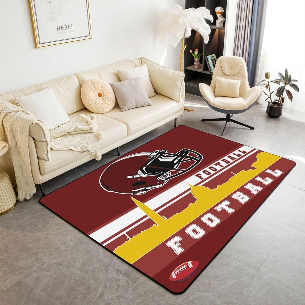 Erose Braut Fußball Stadt Bereichsteppich 4'11" x 3'3" Fußballteppich für Jungen Mädchen Braun Rot Rugby Spiel Teppich Fußballfans Schlafzimmer Dekor Sport B