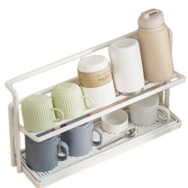 Kitchen Cup Holder Rack With Double Layer Steel Drip Tray For Home Storage Organization