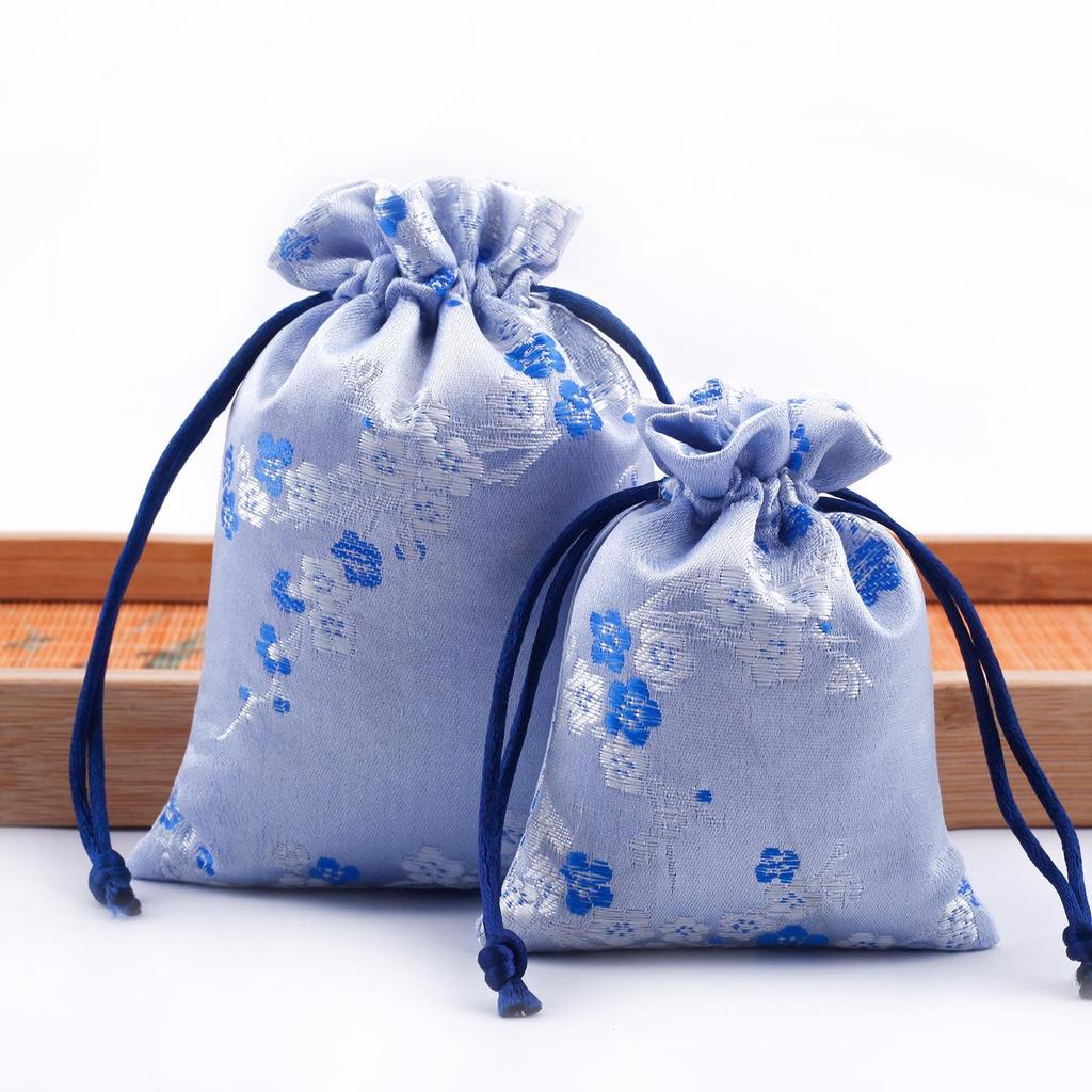 Walnut Brocade Drawstring Jewelry Bag for Buddha Beads