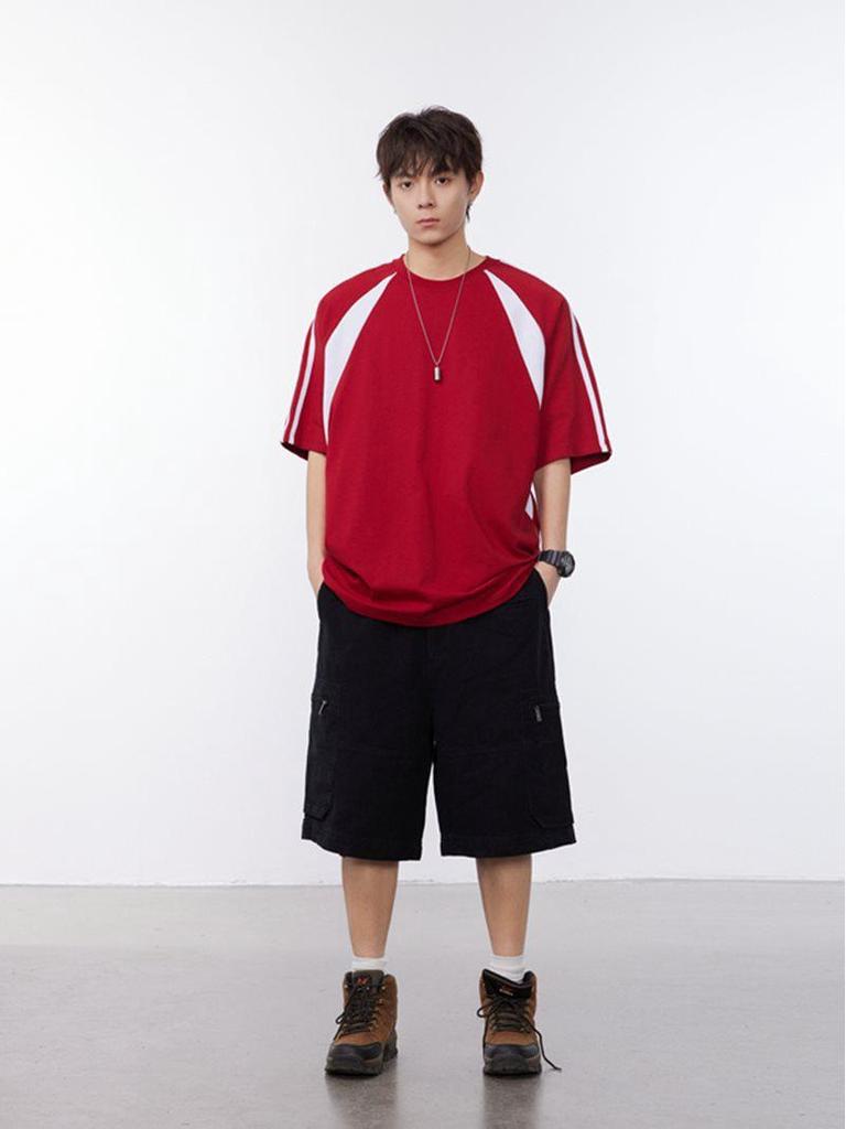 Camiseta Deportiva Casual Unisex con Bloques de Color y Hombro Caído, Cuello Redondo - Ideal para Uniformes de Equipo