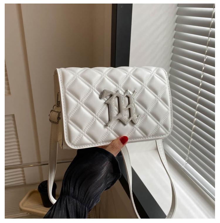 

Letter Fashionable Silver Decorated Checkered Texture Women Shoulder Square Bag