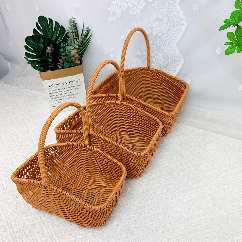 Woven Rattan Storage Basket Multipurpose Picnic Basket  Desktop Organization