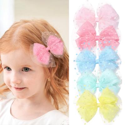 2pcs/set Cute Organza Bow Hairpins Solid Bowknot Gauze Bows Clip for Kids Sweet Soft Hair Clips Princess Girls Hair Accessories
