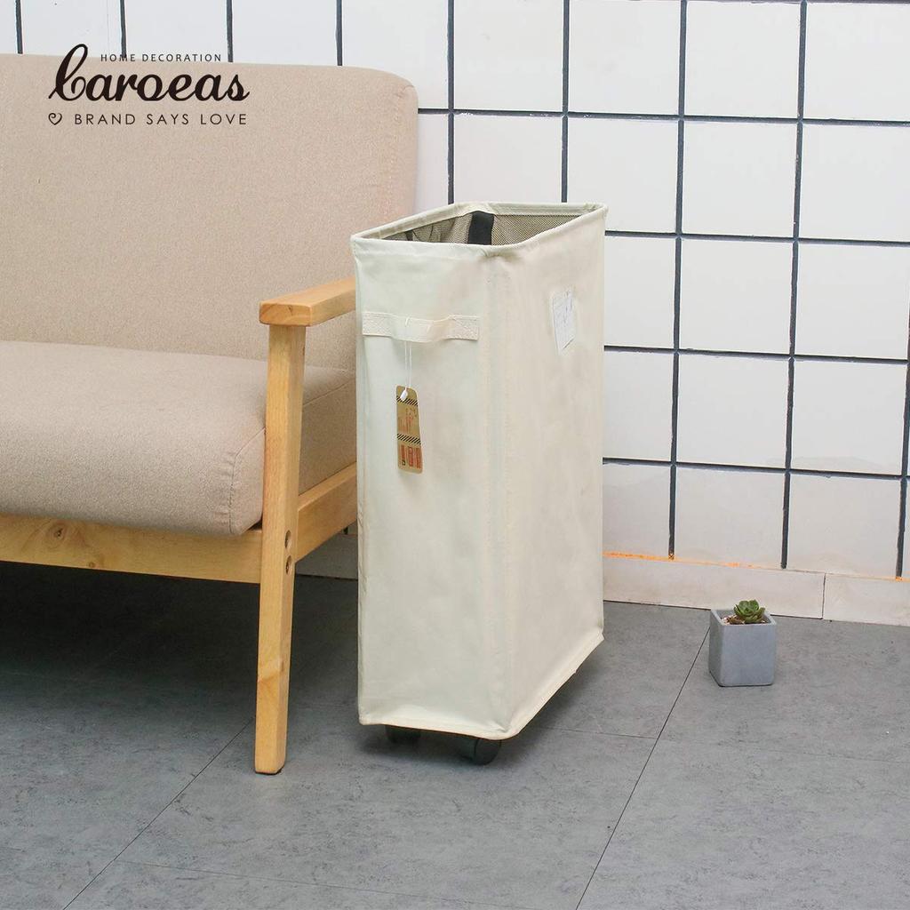 Caroeas 45L Schmaler Wäschekorb 6 mit und Schmaler Wäschekorb zur Bequemen Aufbewahrung Korb, Farben, Faltbar, Rollen, Wasserabweisend, Griffe,