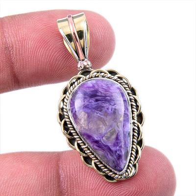 Naturalny Kamień Czaroitowy Srebro Próby 925 Dwukolorowy Wisiorek 1,50'' F7t32